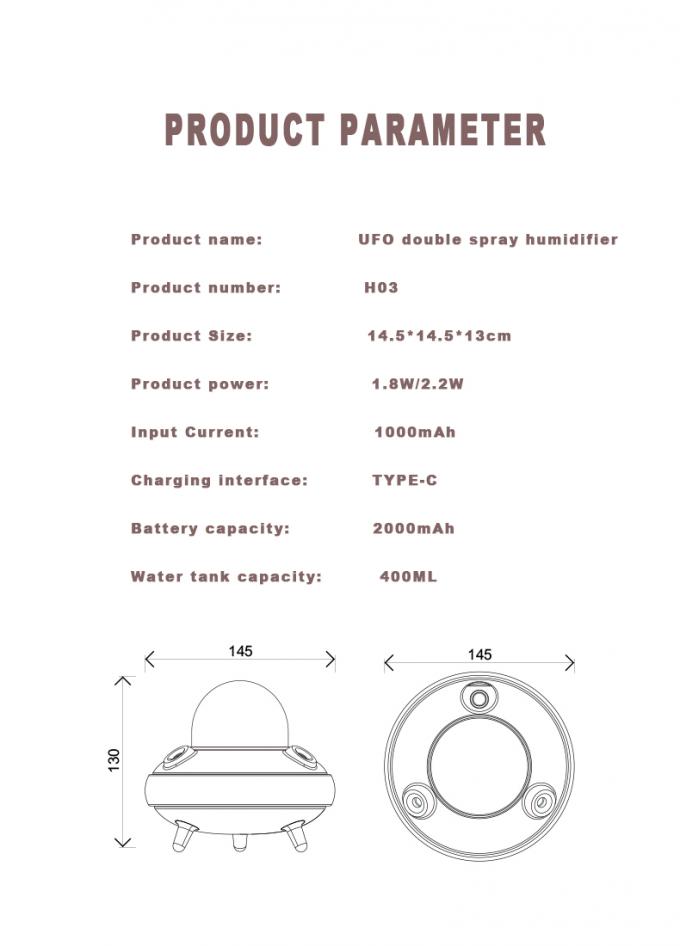 Un humidificador para astronautas de OVNIs sin cable de 400 ml USB 5V 12