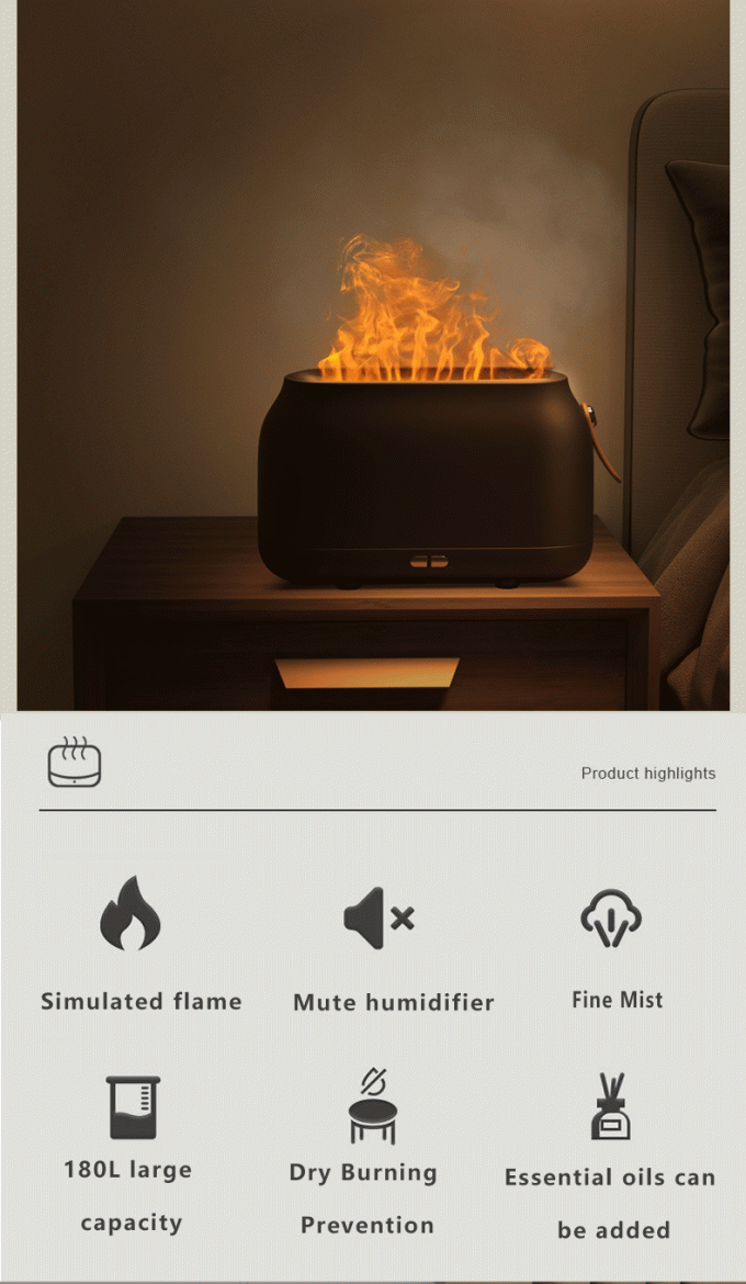 Dropshipping Humificador Rgb Light 180Ml Humidificador de Navidad Ultrasonido Flama Diffuser de aceite Humidificador de llama Dropshipping 3