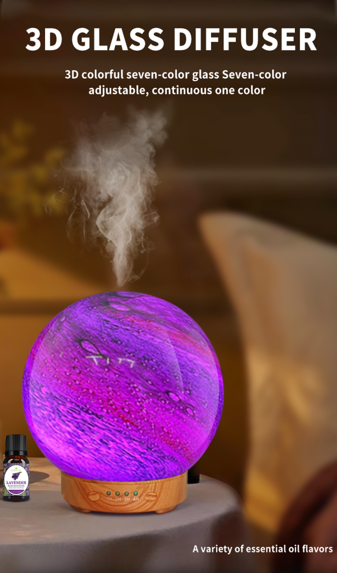 Planeta 3D Diseño hermoso Siete colores luz difusor de aroma Decoración de bolas de vidrio Diffusor de aceite esencial para escritorio en casa 2