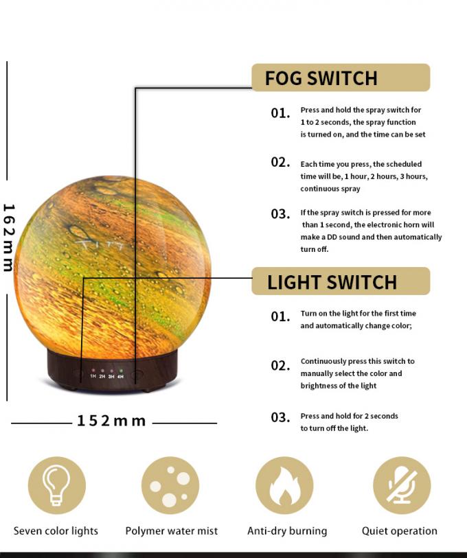 Planeta 3D Diseño hermoso Siete colores luz difusor de aroma Decoración de bolas de vidrio Diffusor de aceite esencial para escritorio en casa 5