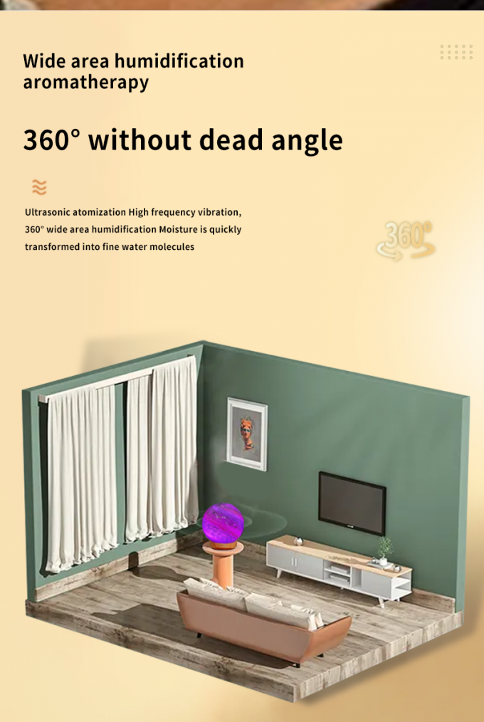 Planeta 3D Diseño hermoso Siete colores luz difusor de aroma Decoración de bolas de vidrio Diffusor de aceite esencial para escritorio en casa 4