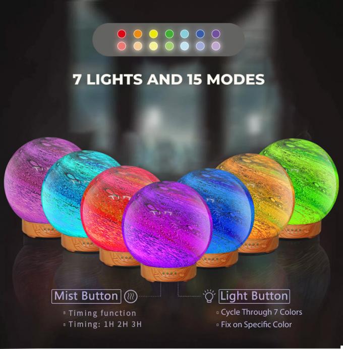 Planeta 3D Diseño hermoso Siete colores luz difusor de aroma Decoración de bolas de vidrio Diffusor de aceite esencial para escritorio en casa 6