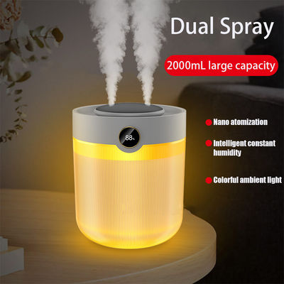 Display de humedad de gran capacidad 2L Dual Spray USB Humidificador doméstico silencioso