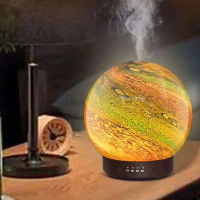 Buen precio Planeta 3D Diseño hermoso Siete colores luz difusor de aroma Decoración de bolas de vidrio Diffusor de aceite esencial para escritorio en casa en línea